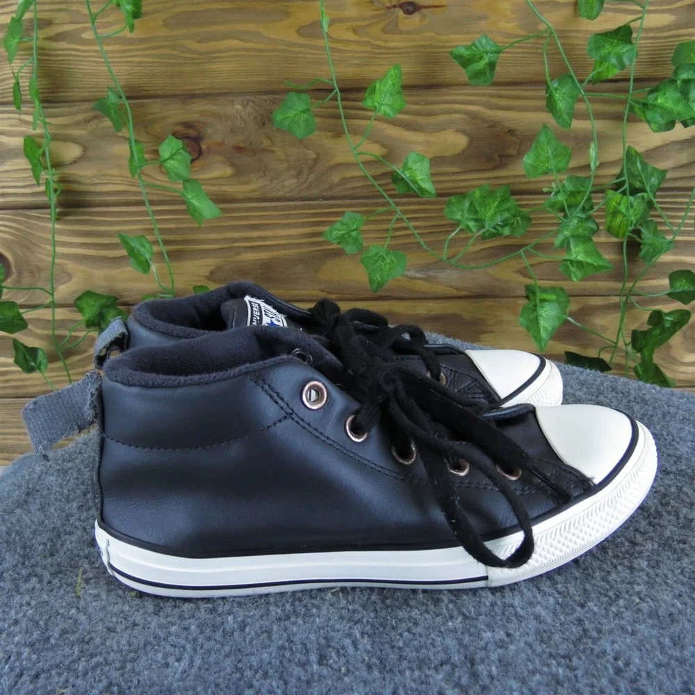 Converse Boys Sneaker Shoes‎ Sz Y 3 Medium Athletic Black Leather Lace Up